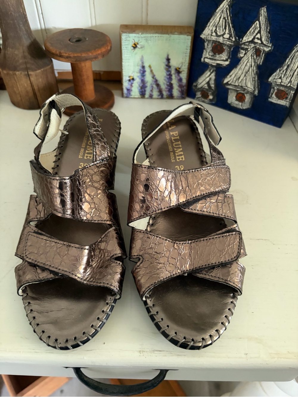 La Plume Metallic Bronze Comfort Sandals for Women